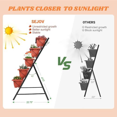 SEJOV 2 Pack Vertical Garden Bed, 5 Tiers Elevated Planter Box, Dark Red - Image 5