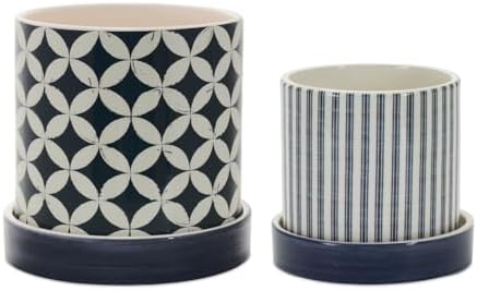 Maykoosh Decorative Planters Set of 2 - Geometric Ceramic Pots with Saucers - Indoor Flower Planters by Maykoosh