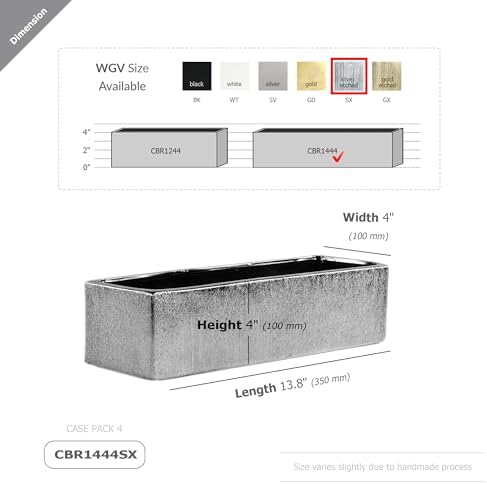 WGVI Long Rectangle Ceramic Planter Vase in Silver Etched 14" x 4" x 4"H, Rectangular Box Block Terrarium Pot, Flower Arrangement, Tabletop Centerpiece, Home Décor, Storage Container, 1 Pc. - Image 2