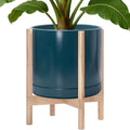 D'vine Dev Ceramic Pot with Natural Wood Stand, Teal, 14 in, 55-B-R-4 by DvineDevPlanterPotsandStand