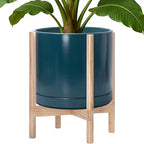 D'vine Dev Ceramic Pot with Natural Wood Stand, Teal, 14 in, 55-B-R-4 by DvineDevPlanterPotsandStand