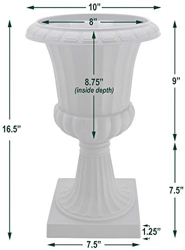 Arcadia Garden Products Plastic Garden Pedestal Urn, Set of 2 Classic Decorative Garden Pot Planter for Indoor and Outdoor Plants, 10” x 17”, White - Image 5