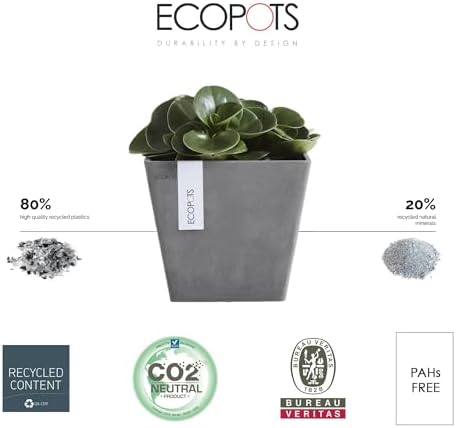 Ecopots Rotterdam Square Flower Planter, Grey, 12" - Image 2