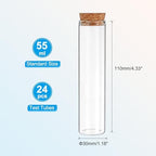 PATIKIL 55ml Test Tubes, 24pcs 4.33x1.18 Glass Clear Flat Bottom Test Tube Containers with Cork Stopper for Bead Party Candy Bath Salt Storage Scientific Experiment Plant Propagation - Image 2