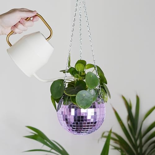 Bubblegum Stuff Disco Ball Hanging Planter: Lilac Edition - Hanging Planters for Indoor Plants - Spherical Shaped Plant Pots with Mirrored Exterior - Available in 6-inch Size - Image 5