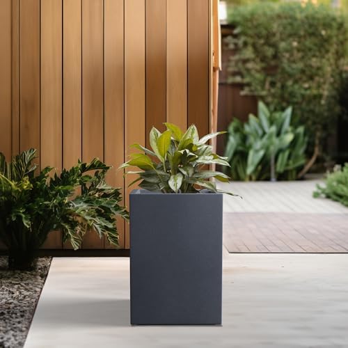 Kante Small Tall Square Charcoal Concrete Planter 13" H, Outdoor - Image 3