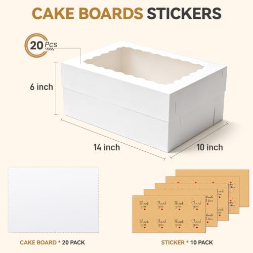 20 Pack 14x10x6 Inches Quarter Sheet Cake Boxes with 20 Cake Boards - Image 3