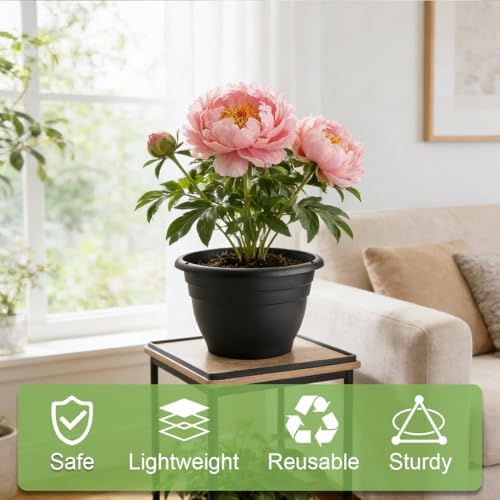 RooTrimmer 25 Pack 10 Inch Plant Pots with Drainage Holes,Black Plastic Flower Pots for Indoor & Outdoor Plants,Durable Lightweight Planters for Flowers,Herbs & Gardening - Image 4