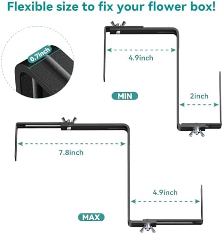 Adjustable Planter Box Brackets,Enhanced Bottom Support,Universal Outdoor Hanging Brackets,Flower Box Brackets for Fence Railings, Windowsill, Patio, Garden,Balcony. (6, Black) - Image 3