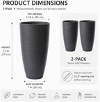 Tall Round Planter 2Pack-11.8"W*21"H Dark Wooden Grain Finish Flower Pots Indoor Decorative Container Garden Patio Outdoor Indoor Plants Unbreakable Resin With Drainage Hole&Movable Insert Shelf - Image 6