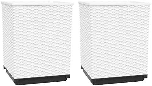 Planter Set of 2 White Polypropylene Modern Plant pots Plant containers Drainage pots for Indoor Backyard 11.8x11.8x14.6 in - Image 2