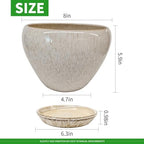 Deep Dream 8 Inch Plant Pots- Ceramic Pots for Plants with Drainage Hole and Saucer, Large Planter Pot for Indoor Plants Outdoor Decor, Beige - Image 2