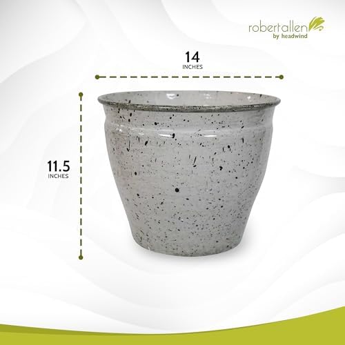 Headwind Riverside Collection – 14" Dalmation Glazed Decorative Plant Pots Indoor with Drainage & Outdoor - Modern Flower Pot Weather-Resistant Lightweight Planter by Robert Allen - Image 2