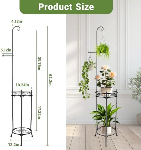 Plant Stand,Adjustable 3 Tier Potted Holder Flower Pot Stand with Hangers - Image 2