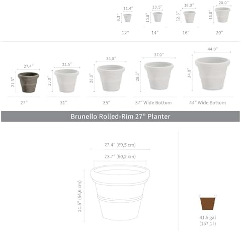 Crescent Garden Brunello Planter, Classic Rolled-Rim Plant Pot, Lightweight, Indoor & Outdoor Large Flowerpot - UV Safe & Frost Resistant - 27" W (Rust) - Image 6
