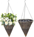 Slate Cone Rattan Hanging Basket, 2pcs Hanging Weaving Flower Basket with Chain Hook, with Chain Hook Conical Rattan Vertical Planter Basket with Plastic Film Liner for Home Garden Balcony,20x25cm by Unknown