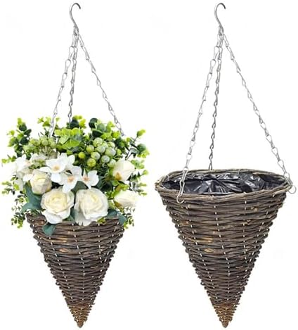 Hanging Basket Planters,2pcs Hanging Weaving Flower Basket with Chain Hook, Slate Cone Rattan Hanging Basket.Outdoor Rattan Vertical Planter Basket for Garden, Balcony, Courtyard,30x35cm by Unknown