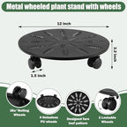 12 Inch Metal Plant Caddy with Wheels Set of Three Heavy-Duty Rolling Plant Stand Lockable Wheels Plant Dolly for Indoor Outdoor Planters Flower Pot Mover Rollers Plant Coasters Trolley - Image 2