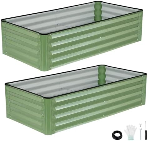 2 Pack 4x2x1 Ft Galvanized Raised Garden Bed, Green by IGOHEALS-Akindofmagic