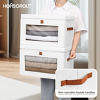 Homsorout Large Clothing Storage Bins - Collapsible Boxes with Handles & Window, Decorative Organizer Bins with Lids, Fabric Containers for Living Room, Dorm, 4 Pack, White - Image 4