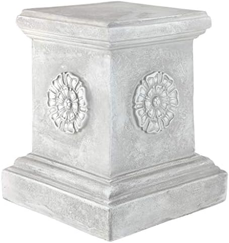 Design Toscano English Rosette Indoor/Outdoor Sculptural Garden Plinth Base Statue Riser, Large 12.5 Inch Tall, Cast Stone Resin, Antique Stone Finish by DesignToscano