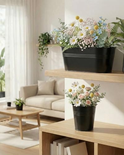 vensovo 10 Pcs Metal Railing Planters Set, 10.8" Oval & 3.9" Round Hanging Flower Pots with Detachable Hooks, Black Fence Planter Baskets for Outdoor Plants, Herbs & Succulents, Garden Decor - Image 5