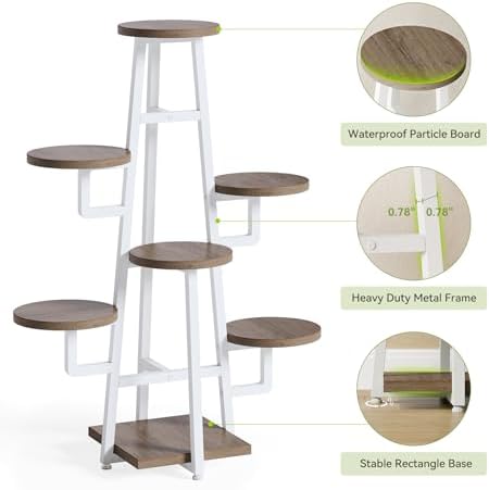 LITTLE TREE 7 Tier Plant Stand Indoor Tall Plant Shelf Corner Plant Pots Holder Rack Flower Stand for Living Room Balcony Garden,White - Image 4