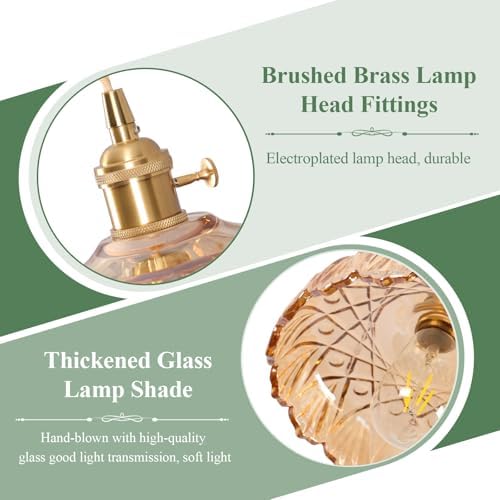 Plug in Pendant Light Fixtures,Amber Glass Lampshade Pendant Lighting 9.4in E26 Hanging Light FixtureCorded On/Off Switch for Kitchen Island, Bedroom, Dining Room - Image 6