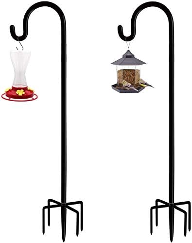 Adjustable Outdoor Shepherd Hook Stand with 5 Prong Base, 92 Inches Tall 3/5 in Thick, Shiny Black (2 Packs) by Artibear
