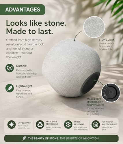 Large Resin Planter Pot for Trees Big Flower – Lightweight Round Plant Pot with Stone-Textured Finish, Weather-Resistant Decorative Outdoor & Indoor (Large - 17.7") - Image 3