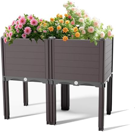 Raised Garden Bed with Legs, Outdoor Planter Boxes & Rectangular Planter, Elevated Above Ground Garden Bed Plastic Flower Pot for Patio Yard, 23.62" × 11.81" × 22.44" by GrowChum