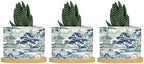Blue and White Chinoiserie Asian Planter Ceramic Rain Chinoiserie Round Flower Pots with Drainage Holes and Bamboo Tray Pot for Outdoor Garden Home Plant by BRUYU5SE