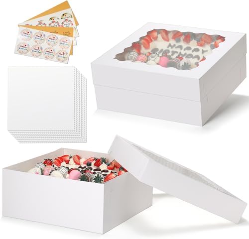 COTOPHER 14x14x6 In Sheet Cake Boxes, 16pcs White Bakery Boxes with Window by COTOPHER