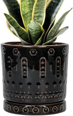 Eightpot Ceramic Plant Pots - 6 Inch Ceramic Planter for Indoor Outdoor, Round Flower Pots with Drainage Hole and Plant Saucer, Boho Decorative Small Planter, House Decor, Gifts for Gardeners, Black by Eightpot