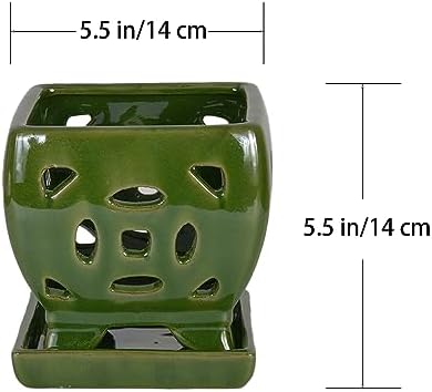 W&W Orchid Pot with Holes and Saucer for Repotting, Seagreen, 5.5" - Image 6
