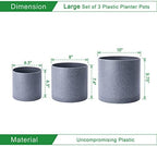 D'vine Dev 3-Pack Plastic Pots, 6.5/8/10 in, Speckled Gray, 74-V-G-4 - Image 2