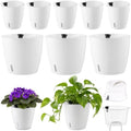 Upgraded Self Watering Pots for Indoor Plants, 8-Pack 5/6.7 Inch Top-Fill Self Watering Planter with Water Window, Clear Wick Inner Basket with Drainage, White (5 Pcs 5" and 3 Pcs 6.7") by KvyusFlourish