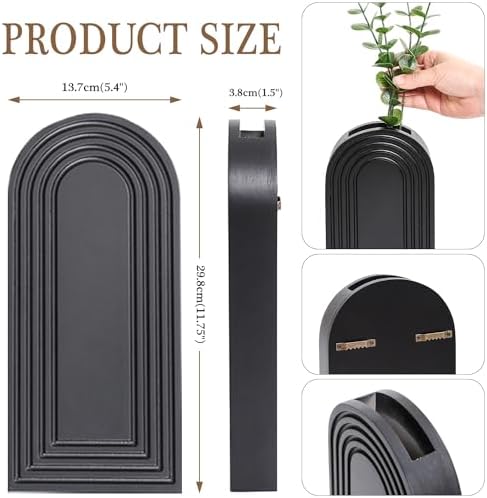 Dnnnii 2 Pack Wooden Wall Vase Set - Dark Brown Finish Modern Farmhouse & Boho Wall Decor for Entryway, Hallway, Bathroom, Living Room, Dining Room, Narrow Spaces - Image 3