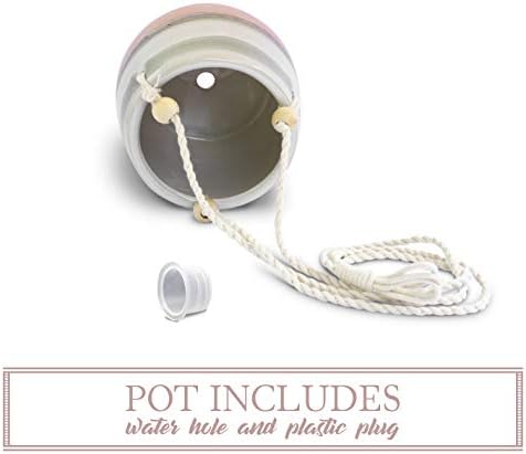 23 Bees Ceramic Hanging Planter, Pink White Succulent Pots, Round Plant Holder Container, Cactus Pot with Cotton Rope Hanger, Indoor Outdoor Decor, (1 Pack x Pink Horizon) - Image 4