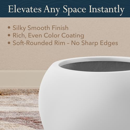 KUTE NEST 16" Dia - Premium Globo Fiberstone Outdoor Planter - Light Gray - Image 5