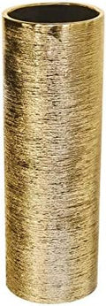 WGV Ceramic Cylinder Vase Width 5" Height 12" Elegant Unique Modern Matte Floral Container Planter Pot Centerpiece for Event Party Wedding Office Home Decor, Gold Textured 1 Piece by WGVInternational-OpusGlassware