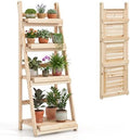 GIANTEX Foldable Wooden Plant Stand, 4-Tier Ladder Plant Shelf, Natural by Giantex