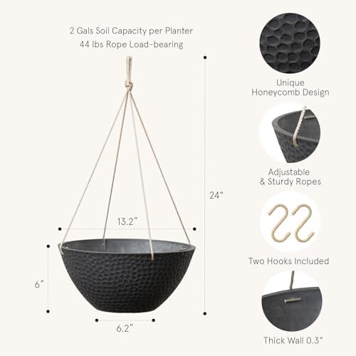 LA JOLIE MUSE Large Hanging Planters for Outdoor Plants, Set of 2 13.2 Inch - Image 2