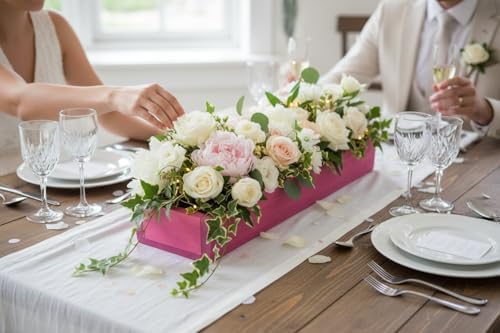 Handmade Pine Wood Rectangular Planter Box, 24x4.5x3 Inch, for Succulents, Herbs, and Home Decor (Pink Fusion) - Image 2