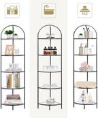 Homhedy 5-Tier Glass Corner Shelf Stand, Metal Corner Bookshelf - Image 3