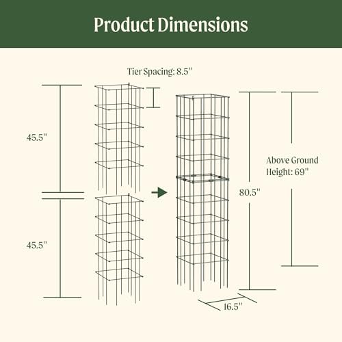 Vego Garden Tomato Cage 16.5" Square Heavy-Duty for Garden & Pots, Rust-Resistant Tomato Stackable Heavy Gauge Plant Cage Trellis Support for Climbing Vegetables Plants - Image 2