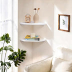 White Corner Wall Shelf 16inch Solid Oak Wood Floating Corner Shelf with Wire Hole Corner Wall Storage Display Shelves for Living Room Bedroom Bathroom Kitchen - Image 2