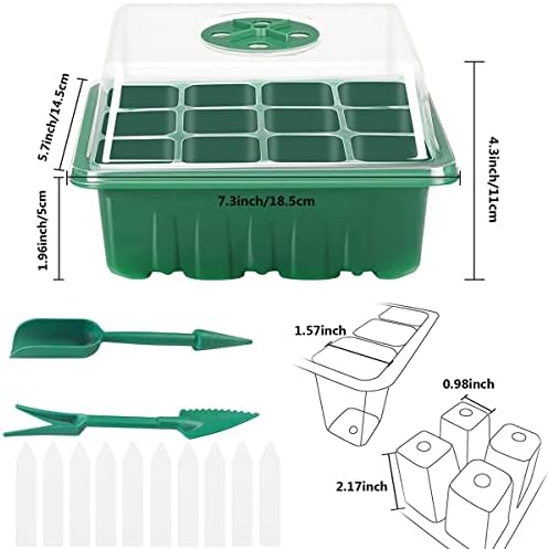 Seed Starter Trays, Reusable Seed Starter Tray 12 Holes,with Air Vent Humidity Dome and Drain Hole Base for Seedling, Seed Growing and Seed Starting,7.3 x 5.7 x 4.3 inches (5 PCS-Black) - Image 2