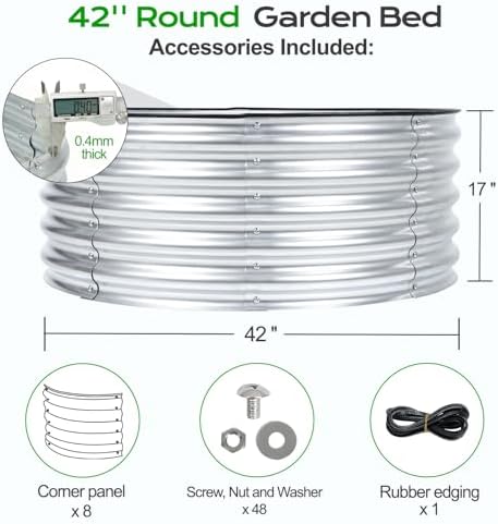 Aoodor 17" Tall 42" Metal Raised Garden Bed, Silver - Image 4