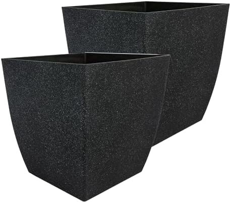 The HC Companies Santa Fe Square Self-Watering Pot - Lightweight Plastic Planter for Herbs & More - Durable Plant Pots for Indoor Plants & Outdoor Plants (16" Black Sand, Pack 2) by TheHCCompanies